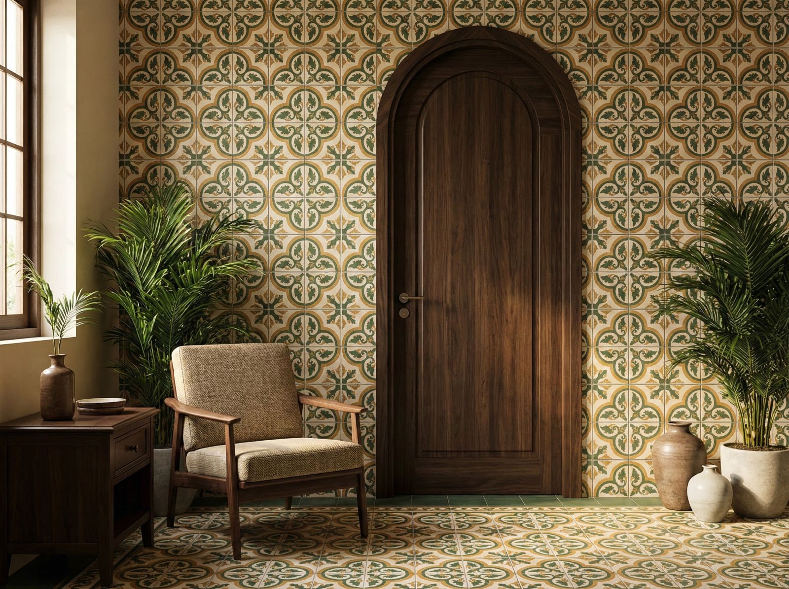 Cửa vòm màu gỗ tối