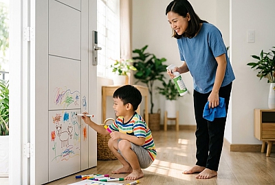 Cách Tẩy Vết Mực Trên Cửa Gỗ: 10 Giây Biến Cửa Mới Như Chưa Vẽ